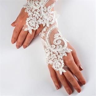 الجملة الدانتيل الأبيض منقوشة قفازات الزفاف