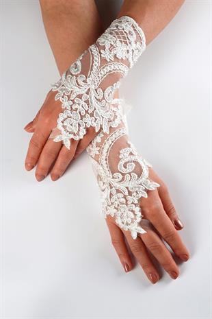 الجملة الدانتيل الأبيض منقوشة قفازات الزفاف