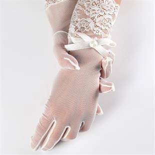 الجملة الدانتيل الأبيض وقفازات الزفاف القوس