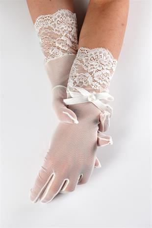 الجملة الدانتيل الأبيض وقفازات الزفاف القوس