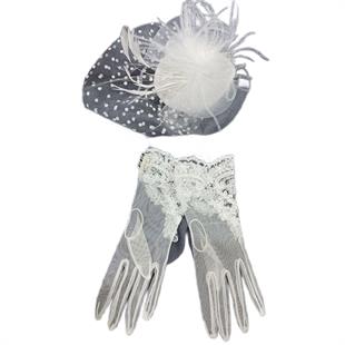 الجملة قفازات الدانتيل الأبيض تول - قبعة الزفاف رقصة البولكا نقطة Voilet