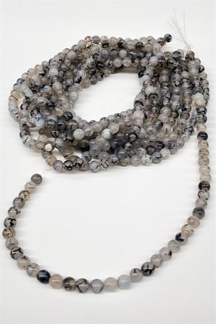 White Patterned Agate Natural Stone Beads 8 mm