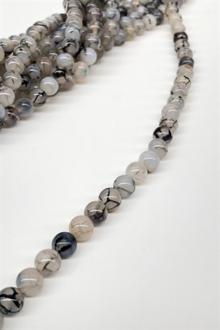 White Patterned Agate Natural Stone Beads 8 mm