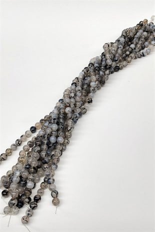 White Patterned Agate Natural Stone Beads 8 mm