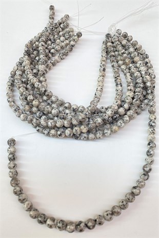White Patterned Ceyt Natural Stone Beads 8 mm