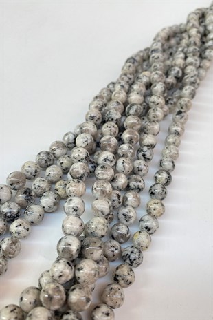 White Patterned Ceyt Natural Stone Beads 8 mm