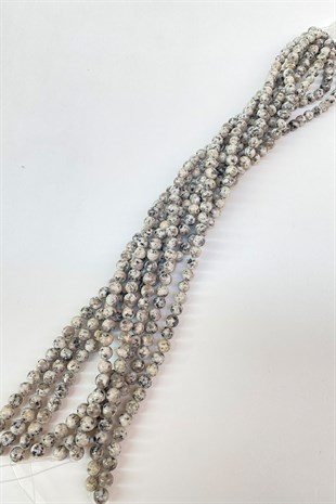 White Patterned Ceyt Natural Stone Beads 8 mm