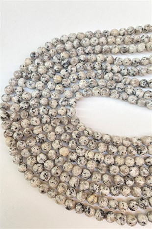 White Patterned Ceyt Natural Stone Beads 8 mm
