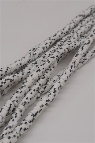 White Patterned Fimo Dough Beads 4mm