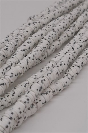 White Patterned Fimo Dough Beads 6Mm