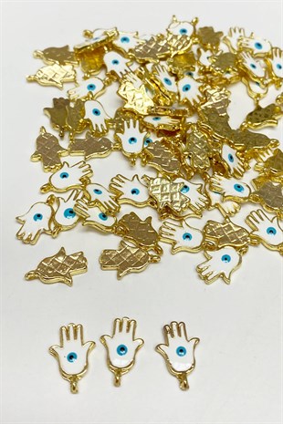 White Hand Patterned Evil Eye Bead Pendant 1 pcs