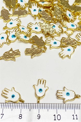 White Hand Patterned Evil Eye Bead Pendant 1 pcs