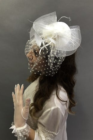 White Gloves - Polka Dot Voile Wedding Cap Face Veils
