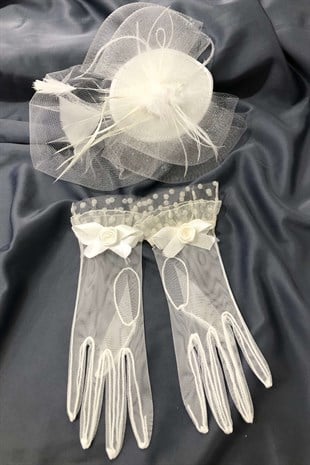 White Gloves Voile Wedding Cap Face Veils