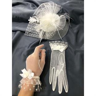 الجملة القفازات البيضاء - قبعة الزفاف رقصة البولكا نقطة Voilet