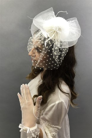 White Gloves Voile Pencil Fan Earring Set Face Veils