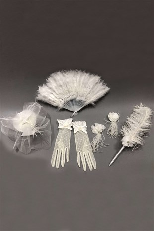 White Gloves Voile Pencil Fan Earring Set Face Veils