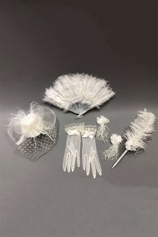 White Gloves Voile Pencil Fan Earring Set Face Veils