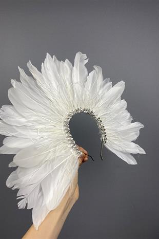 White Enda Feathered Stone Bridal Henna Crown Accessory