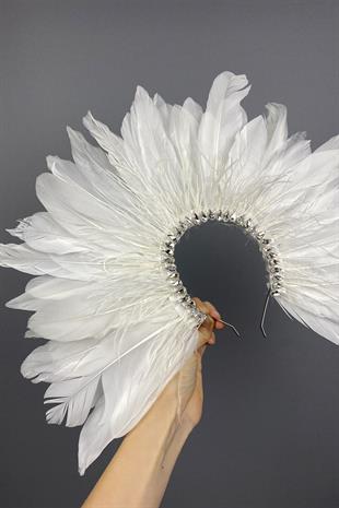 White Enda Feathered Stone Bridal Henna Crown Accessory