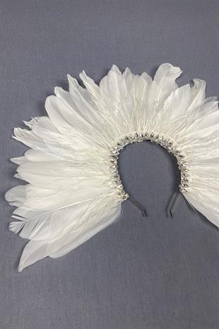 White Enda Feathered Stone Bridal Henna Crown Accessory