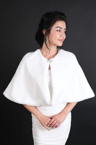 Beyaz Etol Gelin Bolero Kürk Broşlu Gelin Kürkü