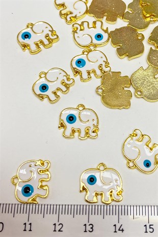 White Elephant Shape Evil Eye Bead Pendant 1 Pcs