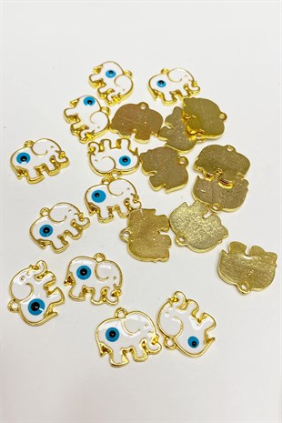 White Elephant Shape Evil Eye Bead Pendant 1 Pcs