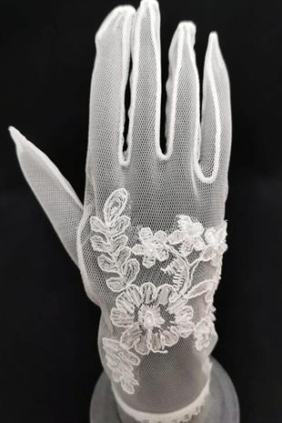 الجملة الدانتيل الأبيض قفازات الزفاف المطرزة