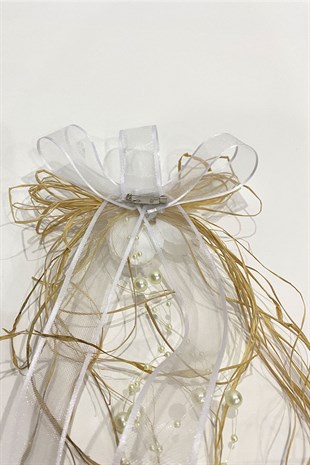 Beyaz Hasırlı Ortancalı Bavul Süsü Bohça Süsü 1 Adet