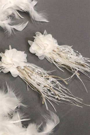 White Pearl Straw Feather Earrings