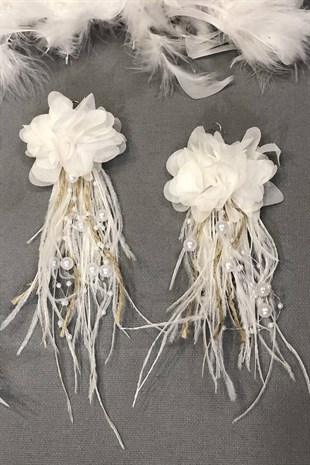 White Pearl Straw Feather Earrings