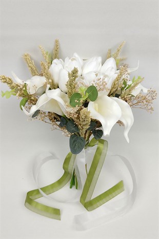 Beyaz Islak Gala Gelin Buketi Ve Damat Çiçeği