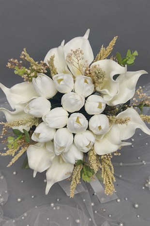 Beyaz Islak Gala Gelin Buketi Ve Damat Çiçeği