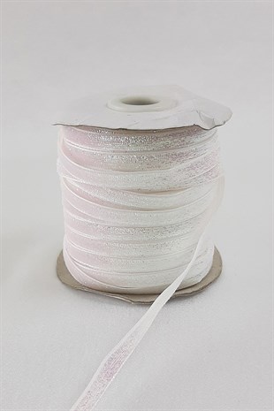 White Janjanl Glittery Velvet Ribbon 6 mm