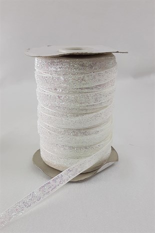 Glittery Velvet Ribbon with White Janjan 1 cm