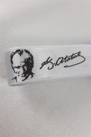 Beyaz K.Atatürk Baskılı Saten Kurdele