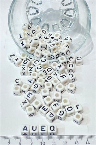 White Square Letter Beads 100 Pcs