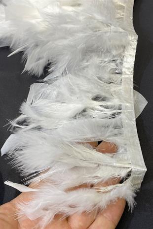 Beyaz Kaz Tüyü Otriş Biyeli Şerit Tüy