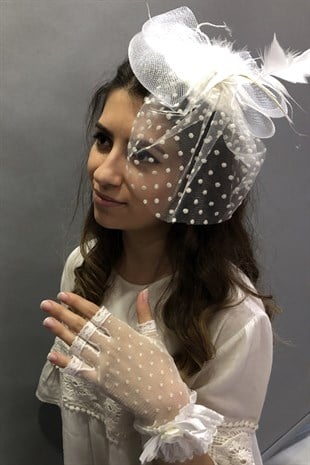 White Short Finger Gloves-Voilee Wedding Cap Face Veils