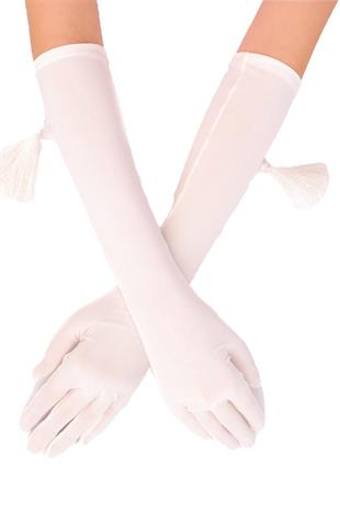 الجملة الأبيض ليكرا سيندي النسيج Tasseled قفازات الزفاف الطويلة