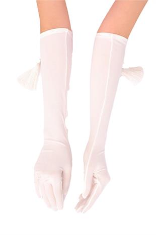 الجملة الأبيض ليكرا سيندي النسيج Tasseled قفازات الزفاف الطويلة