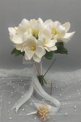 White Magnolia Wedding Bride Flower And Groom Boutonniere