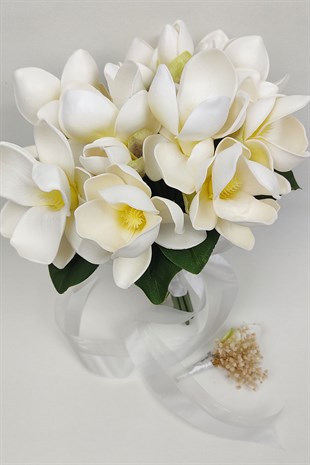 White Magnolia Wedding Bride Flower And Groom Boutonniere