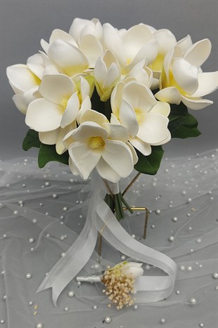 White Magnolia Wedding Bride Flower And Groom Boutonniere