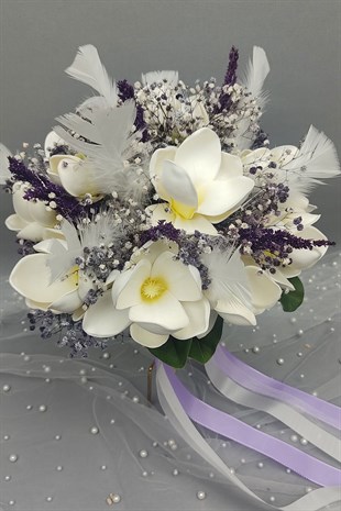 Bridal Hand Flower with White Magnolia And Purple Gypsum