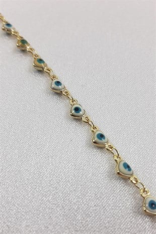 White Evil Eye Beaded Gold Chain Bracelet