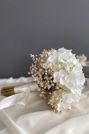 White Hydrangea Cipso Bride Flower Boutonniere Set of 2