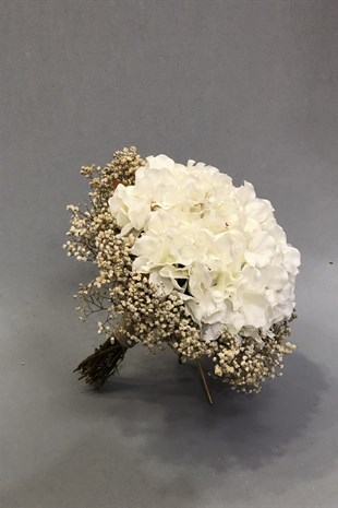 Beyaz Ortancalı Cipsolu Gelin Buketi Seti