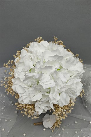Beyaz Ortancalı Cipsolu Gelin El Çiçeği Ve Yaka Çiçeği